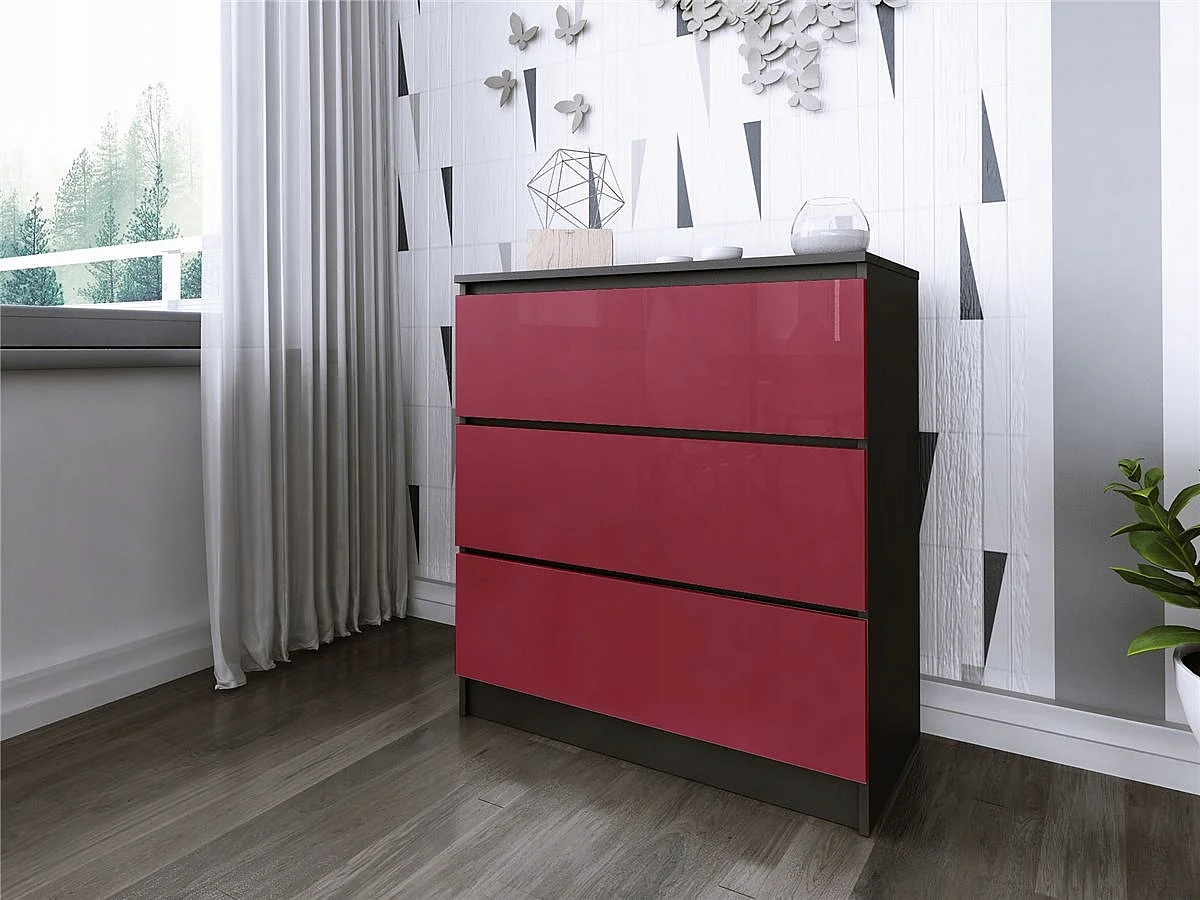 Komoda 3 Szuflady Zoe Czarna Czerwony Połysk Do Sypialni 77 x 80 x 40 cm MDF 4978467 - obrazek 1