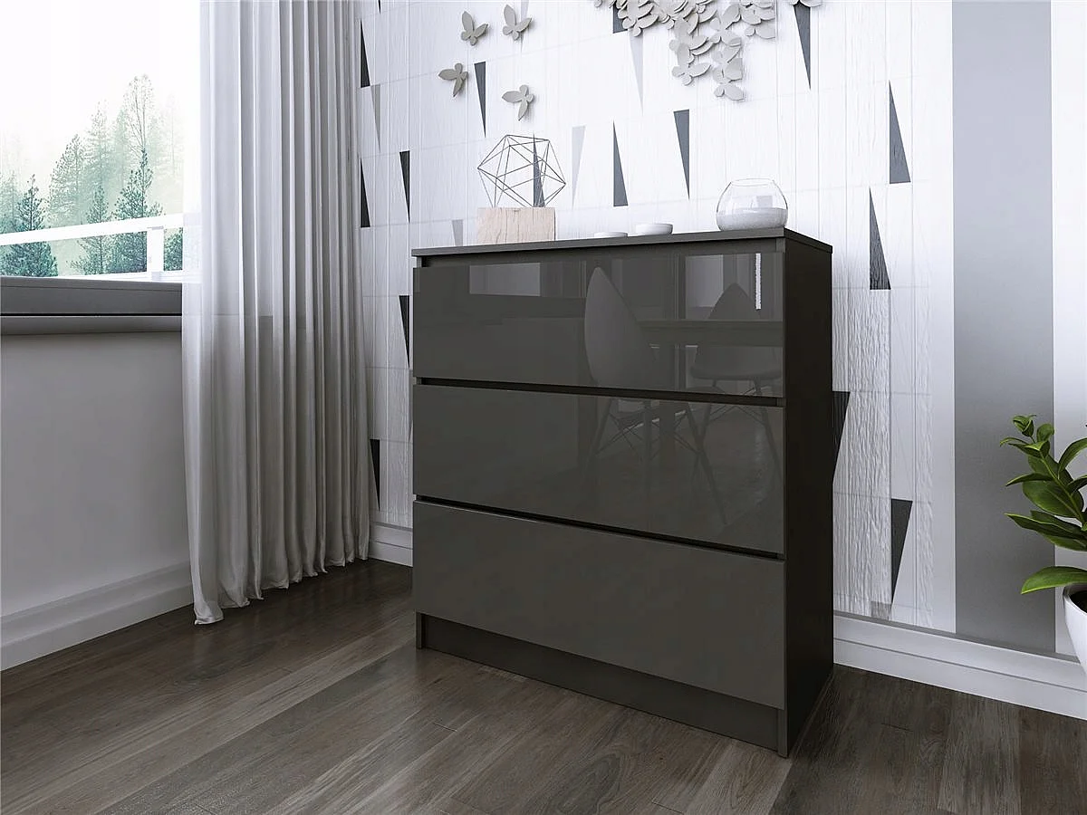 Komoda 3 Szuflady Zoe Czarna Szary Połysk Do Sypialni 77 x 80 x 40 cm MDF 4978468 - obrazek 1