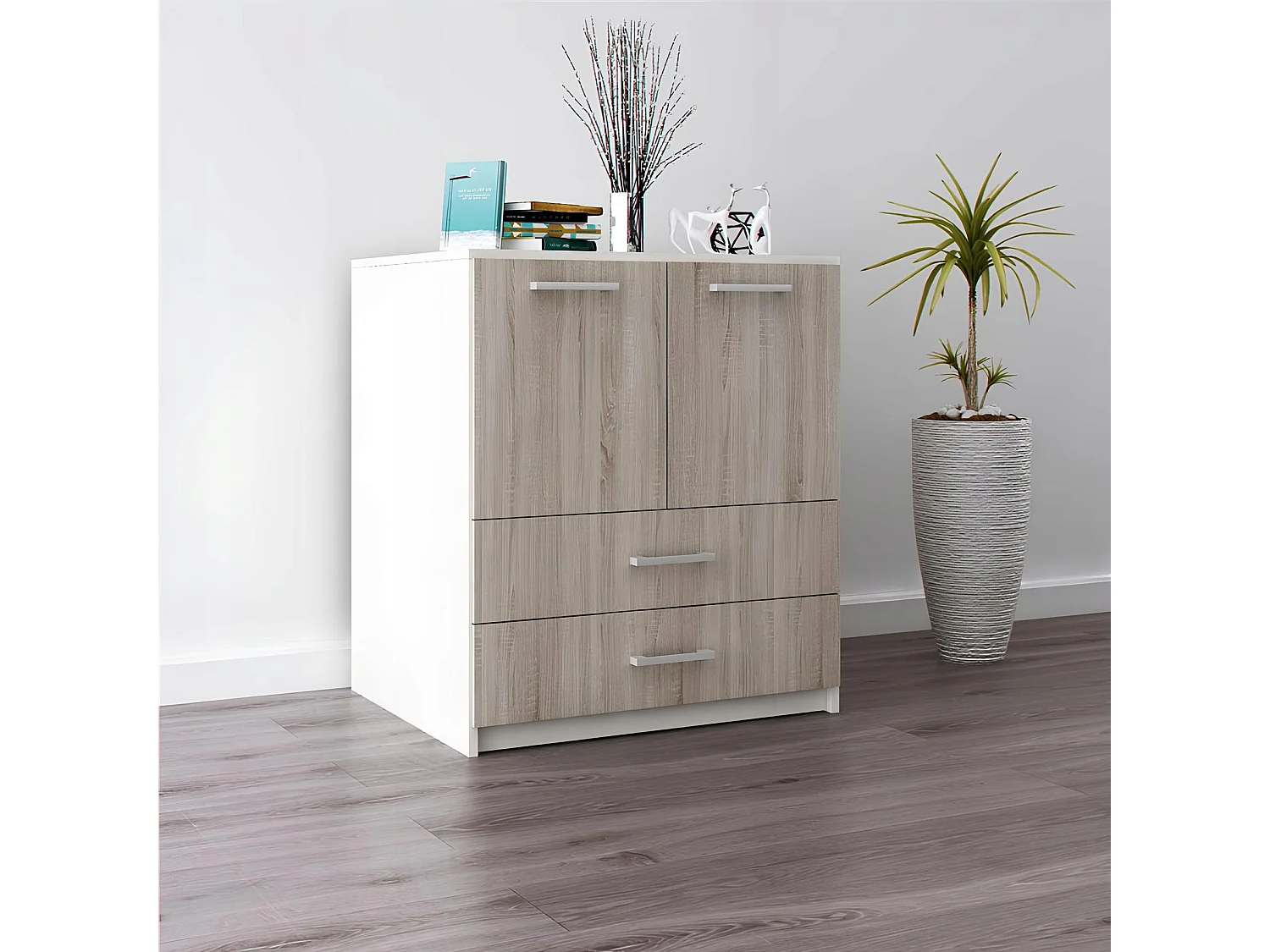 Komoda Z Szufladami Do Salonu Amari Dąb Sonoma Szafka Drzwi 95 x 80 x 45 cm 4978476 - obrazek 1