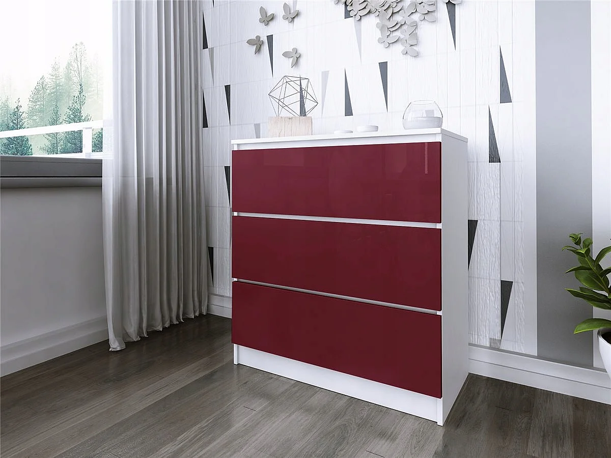 Komoda 3 Szuflady Zoe Biała Bordo Połysk Do Sypialni 77 x 80 x 40 cm MDF 4978480 - obrazek 1