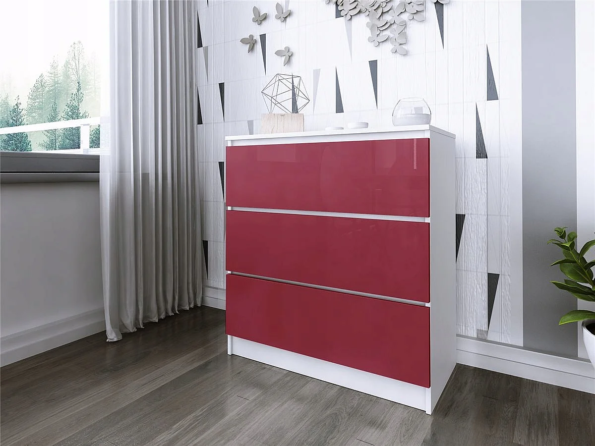 Komoda 3 Szuflady Zoe Biała Czerwony Połysk Do Sypialni 77 x 80 x 40 cm MDF 4978488 - obrazek 1