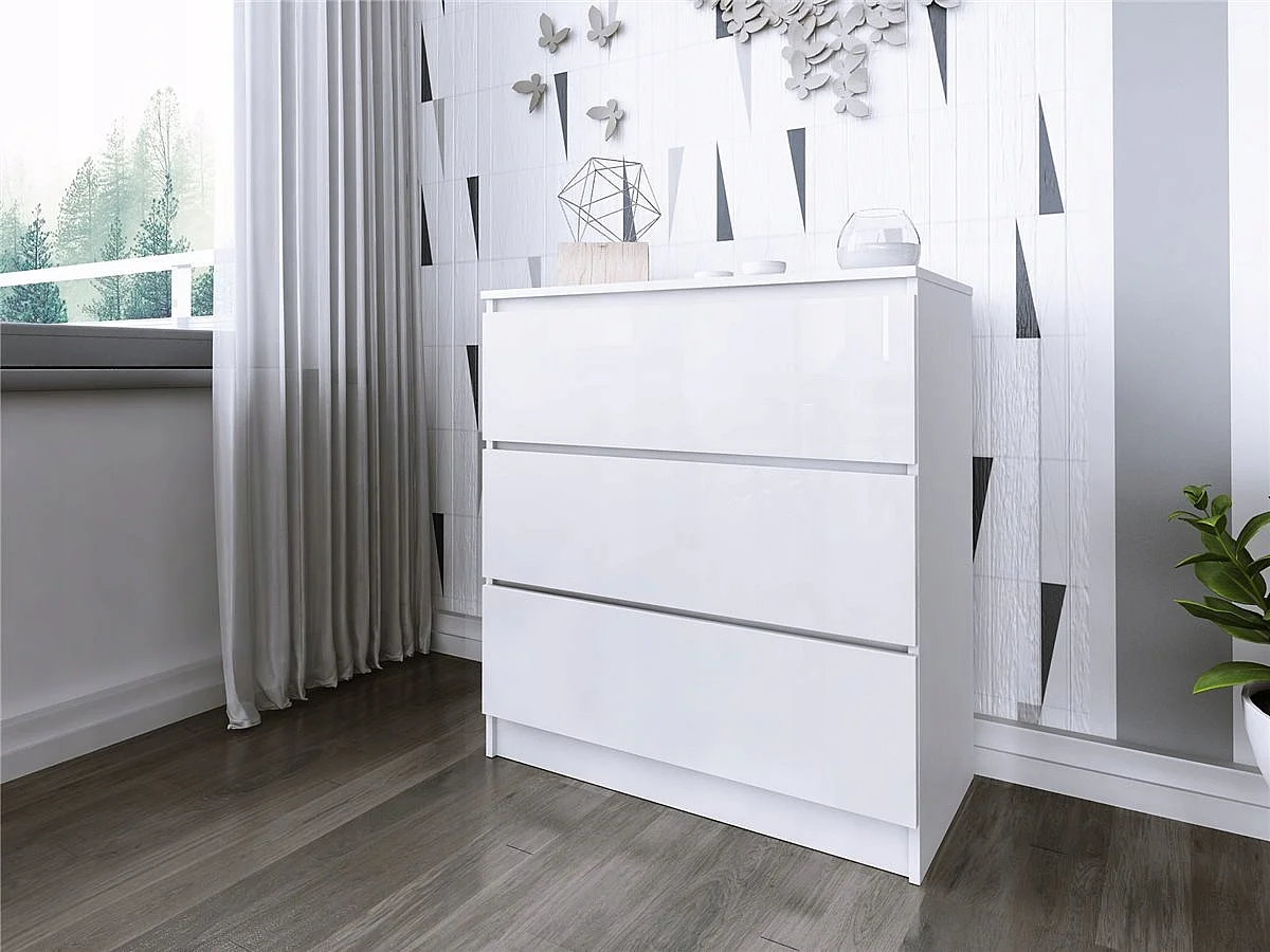 Komoda 3 Szuflady Zoe Biała Biały Połysk Do Sypialni 77 x 80 x 40 cm MDF 4978490 - obrazek 1