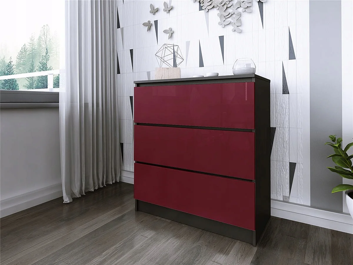 Komoda 3 Szuflady Zoe Czarna Bordo Połysk Do Sypialni 77 x 80 x 40 cm MDF 4978491 - obrazek 1
