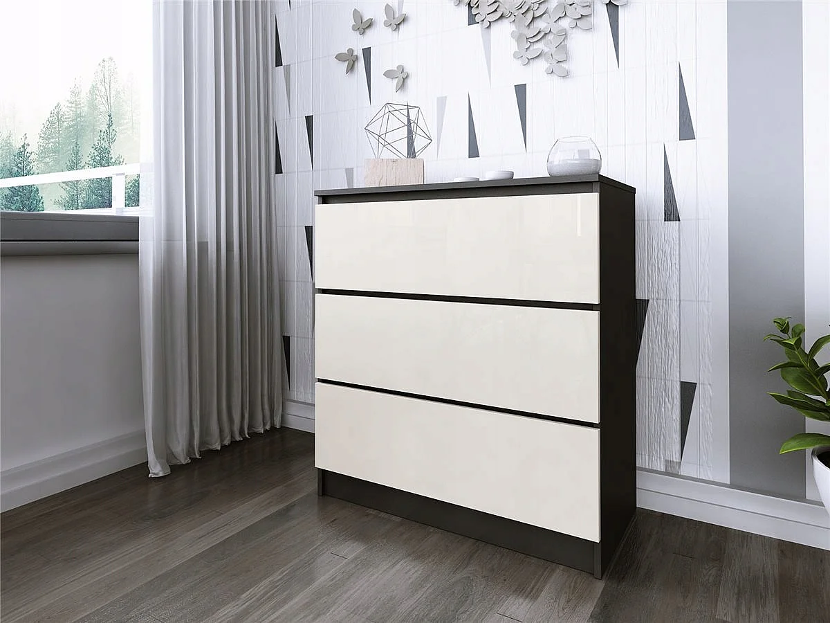 Komoda 3 Szuflady Zoe Czarna Wanilia Połysk Do Sypialni 77 x 80 x 40 cm MDF 4978492 - obrazek 1