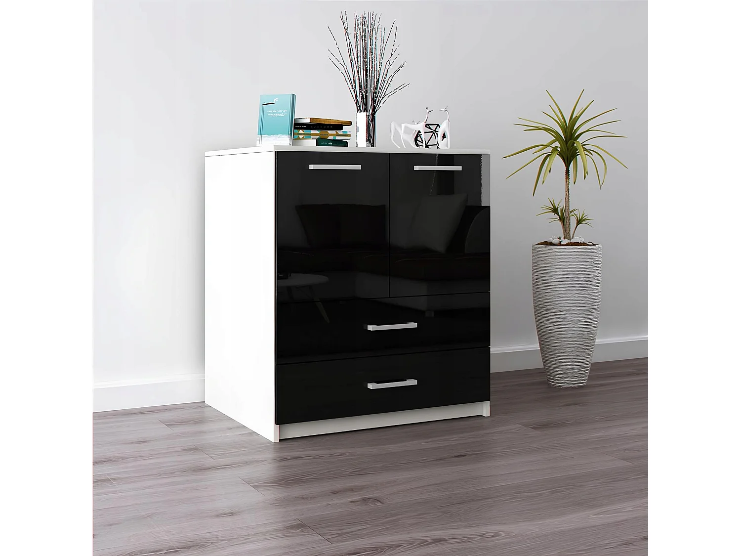 Komoda Z Szufladami Amari Czarny Połysk Szafka Drzwi 95 x 80 x 45 cm 4978500 - obrazek 1