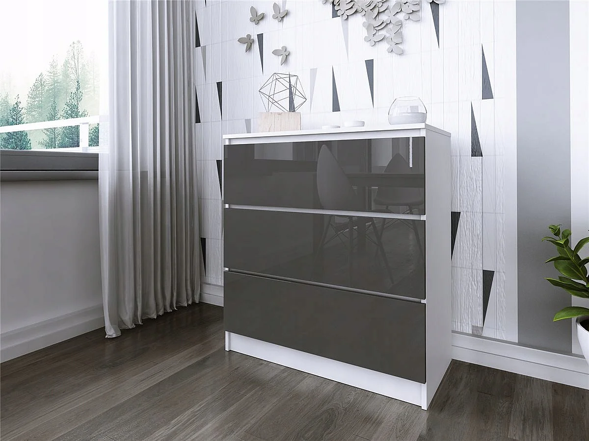 Komoda 3 Szuflady Zoe Biała Szary Połysk Do Sypialni 77 x 80 x 40 cm MDF 4978497 - obrazek 1