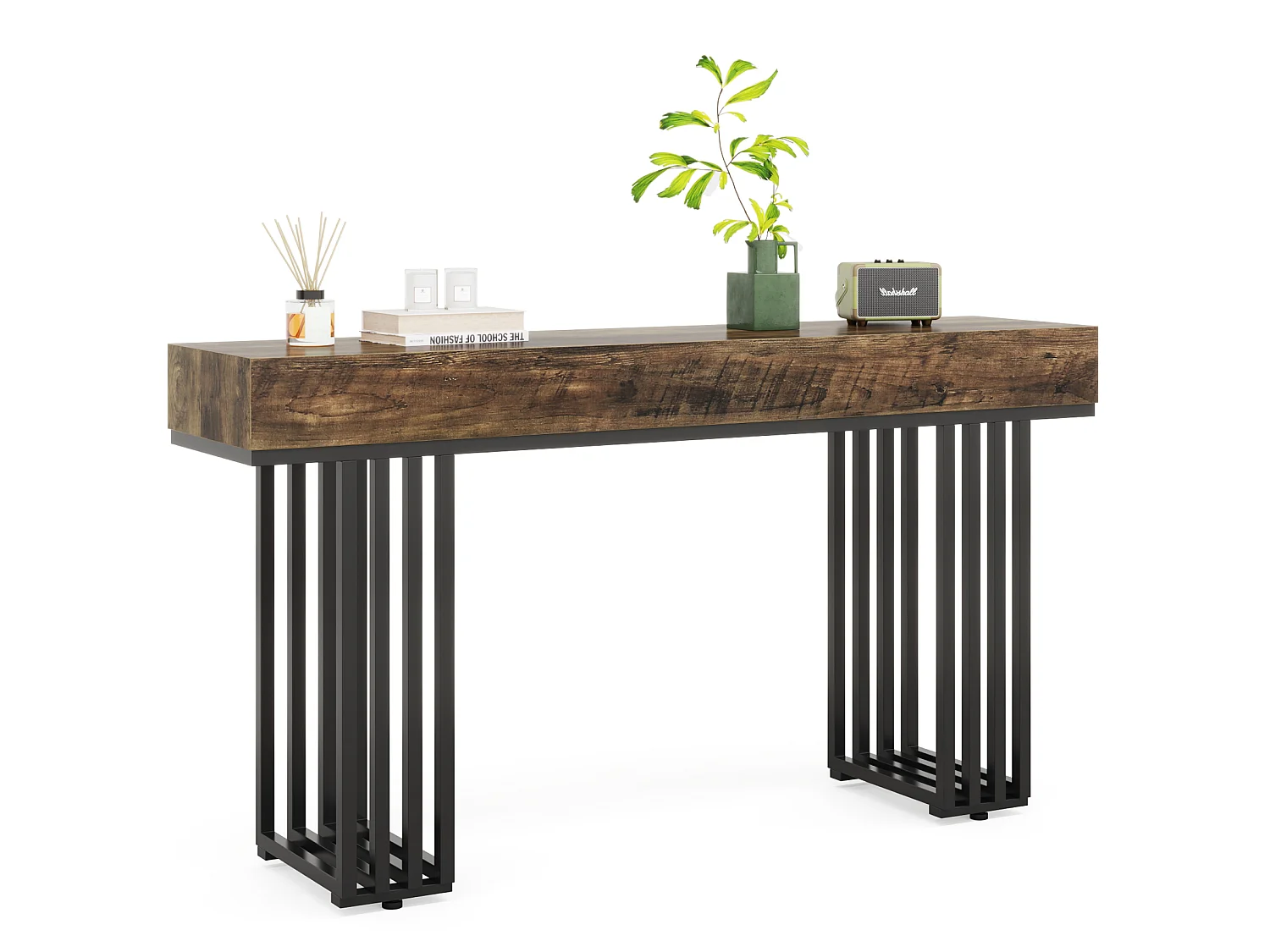 Konsola do przedpokoju, konsola do przedpokoju, stół do przedpokoju z elegancką metalową ramą w stylu industrialnym, drewniany stół konsolowy do salonu, przedpokoju, korytarza (140 cm, brązowy) 3776448 - obrazek 1