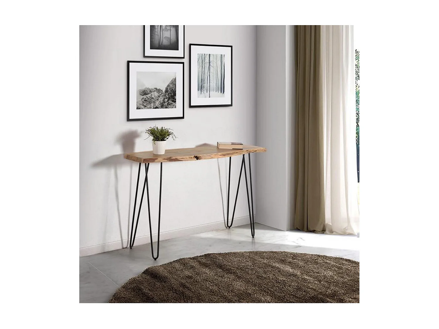 Konsola z drewna akacjowego 120 cm, styl nowoczesny industrialny - 76x120x35 573343 - obrazek 1