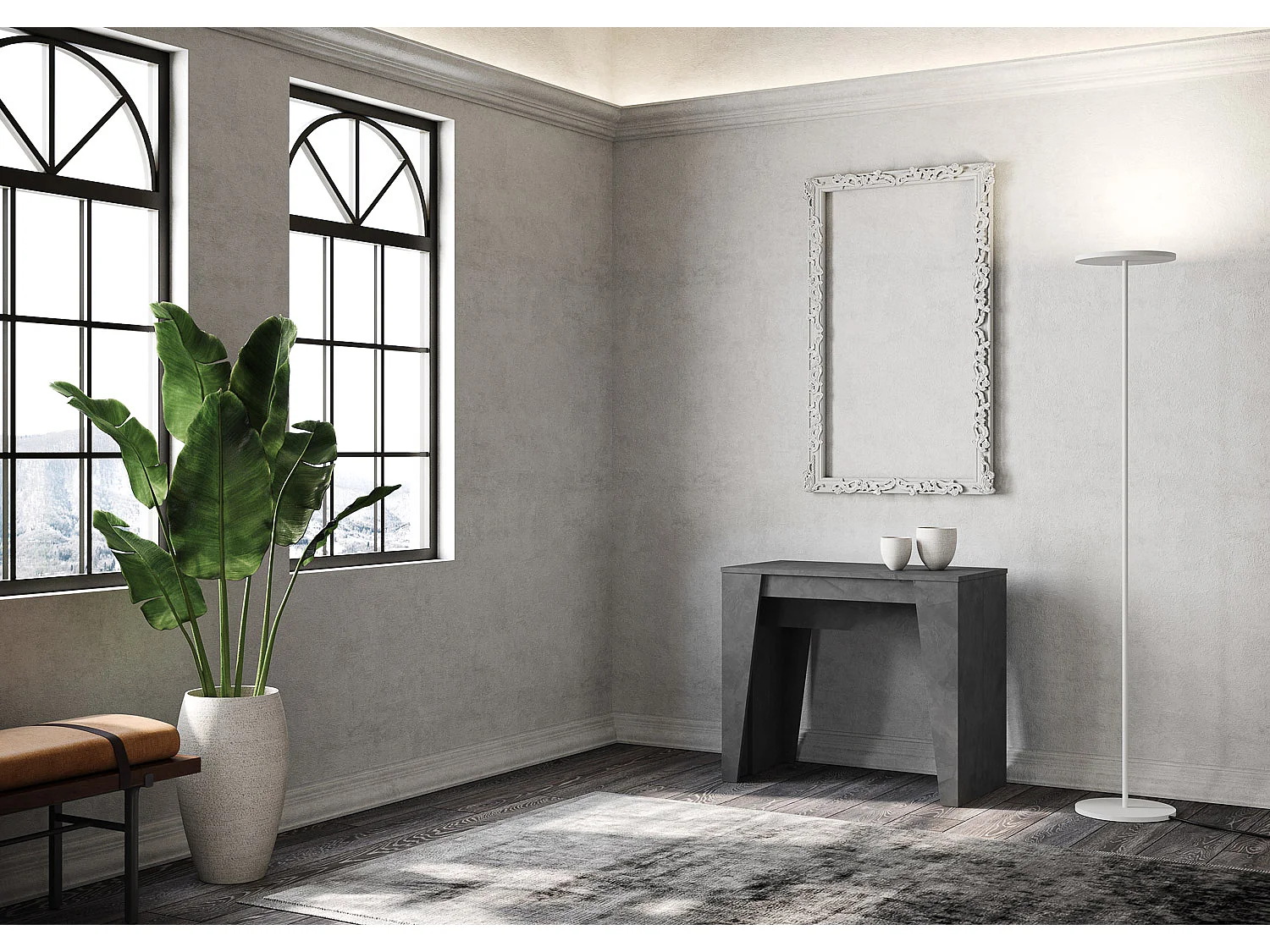 Konsola rozkładana 90x48/308 cm Anvar antracytowy efekt stucco 3063220 - obrazek 1