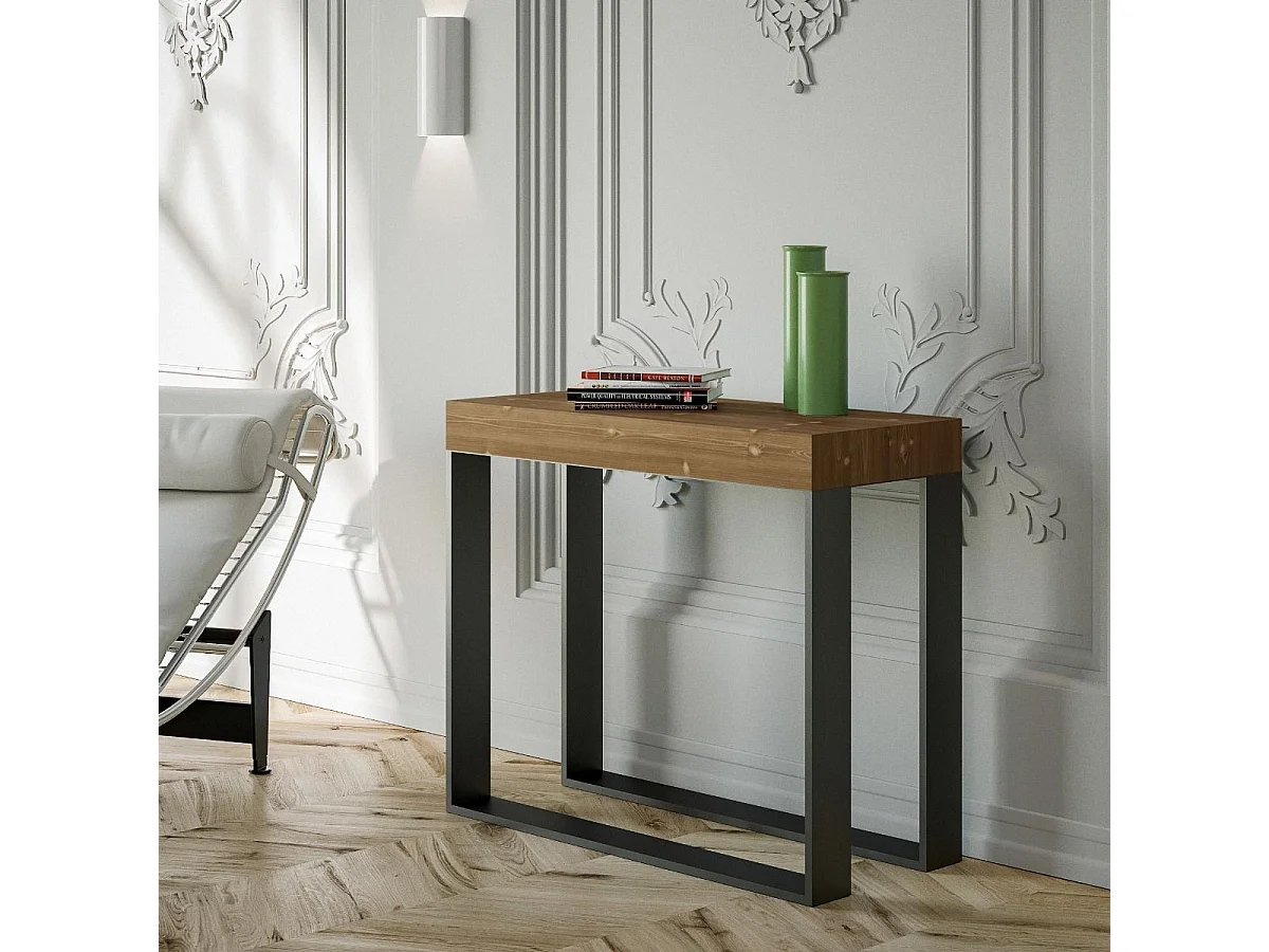 Konsola rozkładana 90x40/290 cm Elettra Premium barwiona jodła antracytowa struktura 768479 - obrazek 1