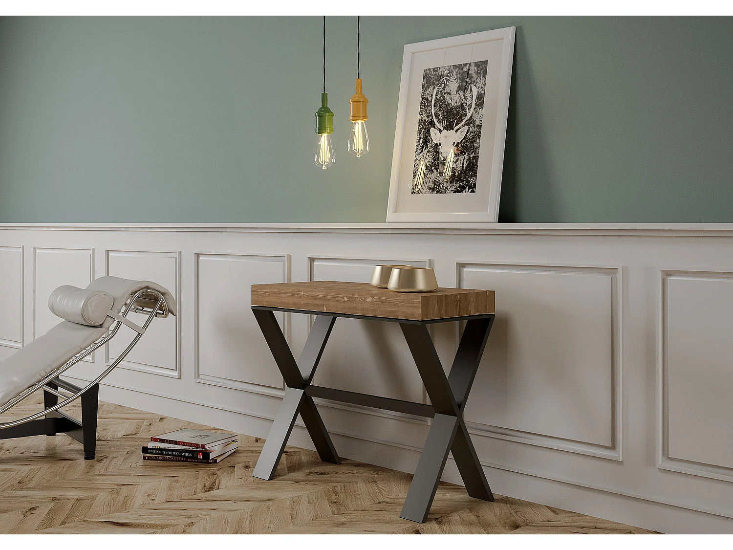 Konsola rozkładana 90x40/190 cm Xenia Small Premium barwiona jodła antracytowa struktura 3038628 - obrazek 1