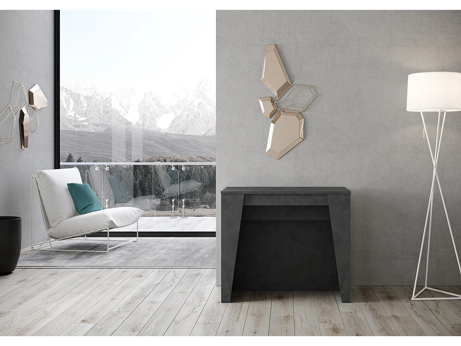 Konsola rozkładana 90x48/296 cm Bakari antracytowy efekt stucco 3063233 - obrazek 1