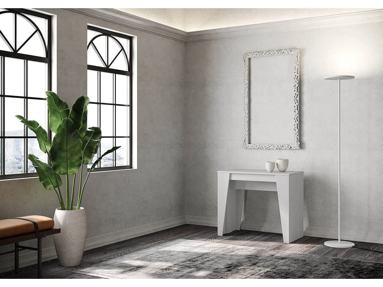 Konsola rozkładana 90x48/204 cm Anvar Small Frassino biała 3063234 - obrazek 1