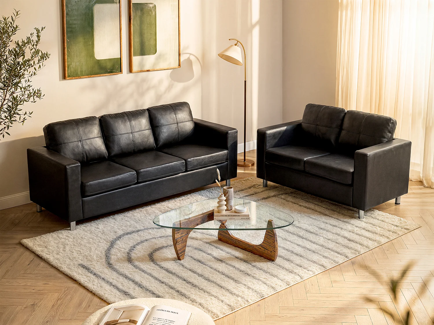 Komplet wypoczynkowy 3+2 z ekoskóry ACKLEY – Czarny 83680
