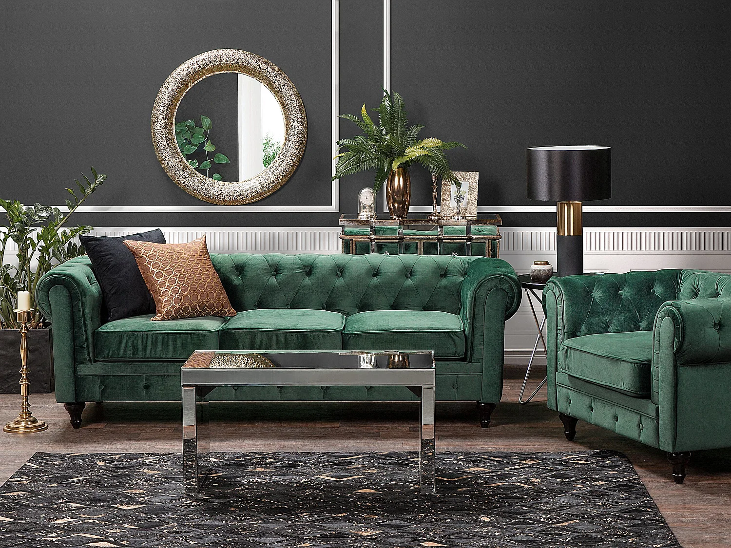 Komplet wypoczynkowy CHESTERFIELD Welur Szmaragdowy dla 4 osób 183581