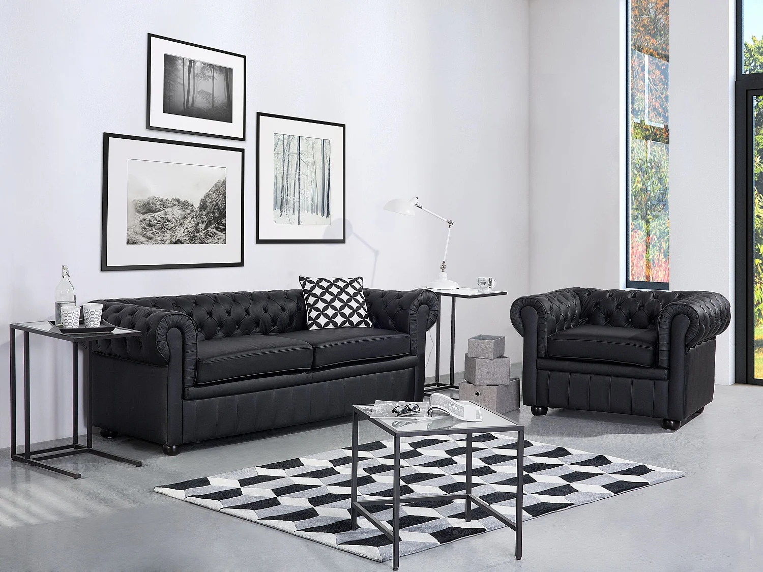 Komplet wypoczynkowy CHESTERFIELD Skóra naturalna Czarny dla 4 osób 183593
