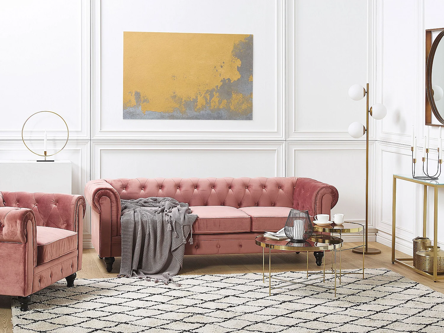 Komplet wypoczynkowy CHESTERFIELD Welur Różowy dla 4 osób 183635
