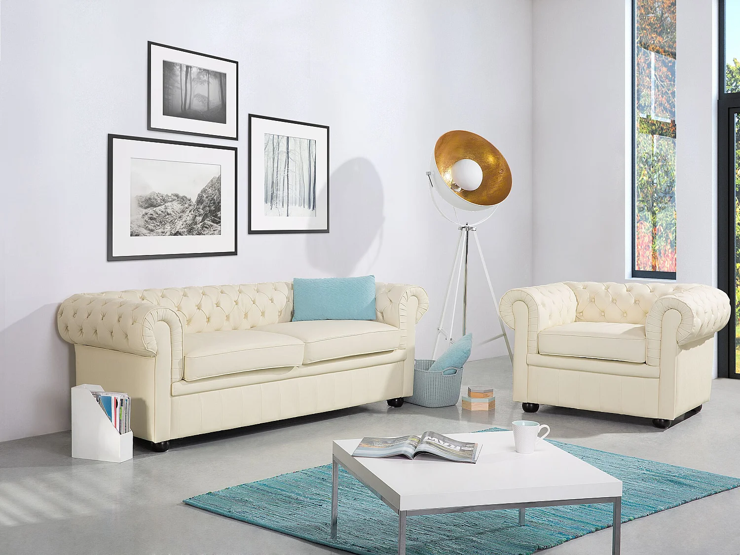 Komplet wypoczynkowy CHESTERFIELD Skóra naturalna Kremowy dla 4 osób 183643