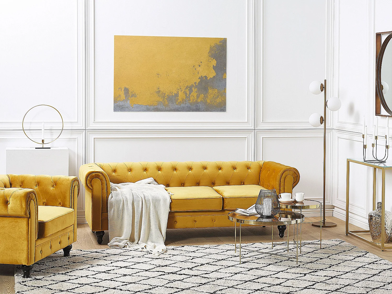 Komplet wypoczynkowy CHESTERFIELD Welur Musztardowy dla 4 osób 183675
