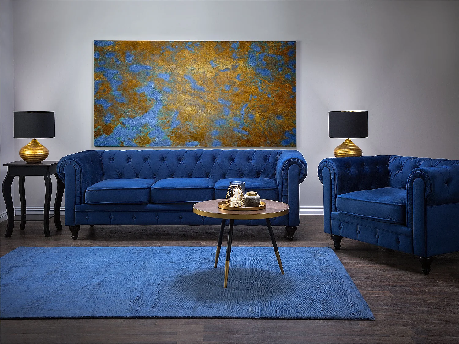 Komplet wypoczynkowy CHESTERFIELD Welur Granatowy dla 4 osób 183707
