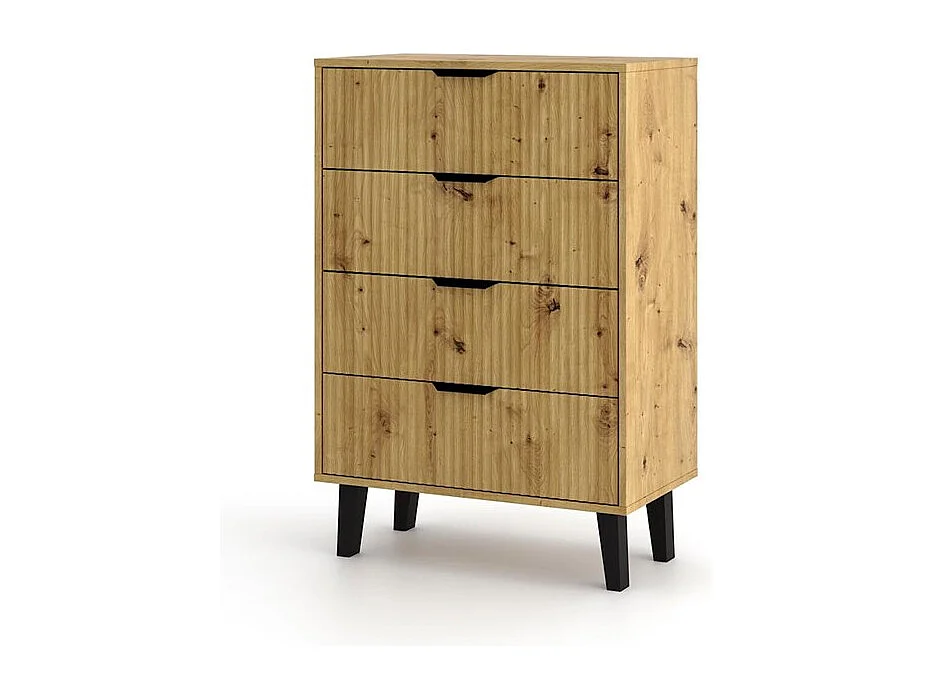 Komoda Scandi 4S Slim | Dąb Artisan | 70x39x102,5 cm |Ryflowane Fronty 4294383 - obrazek 1