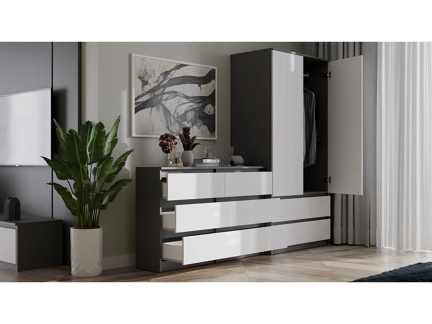 Komoda Malwa M6 | Antracyt/Biały | 120x30x75 cm | Nowoczesna 6 Szuflad 4212848 - obrazek 1