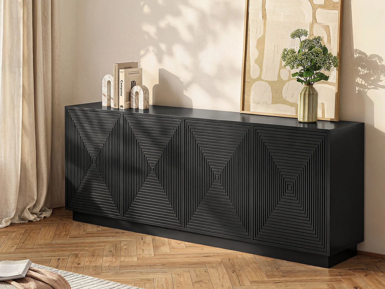 Komoda 4-drzwiowa z MDF - Czarny - MEZULIA 1867677 - obrazek 1