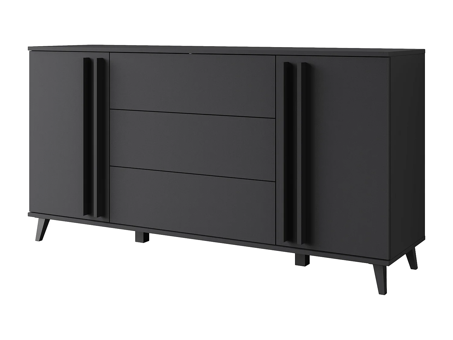 Komoda 150 cm na nóżkach do salonu – nowoczesna z 3 szufladami i 2 szafkami, mat czarny grafit 4367345 - obrazek 1