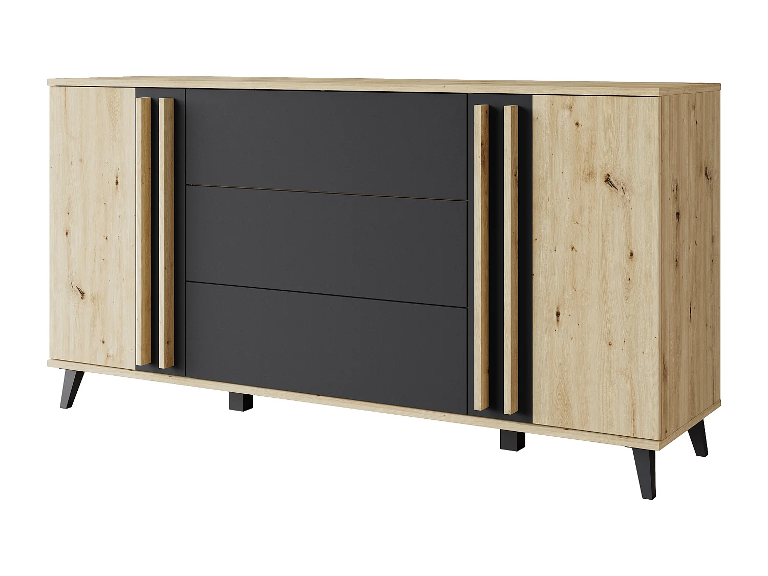 Komoda 150 cm na nóżkach do salonu – nowoczesna z 3 szufladami i 2 szafkami, mat Artisan + czarny grafit 4367343 - obrazek 1