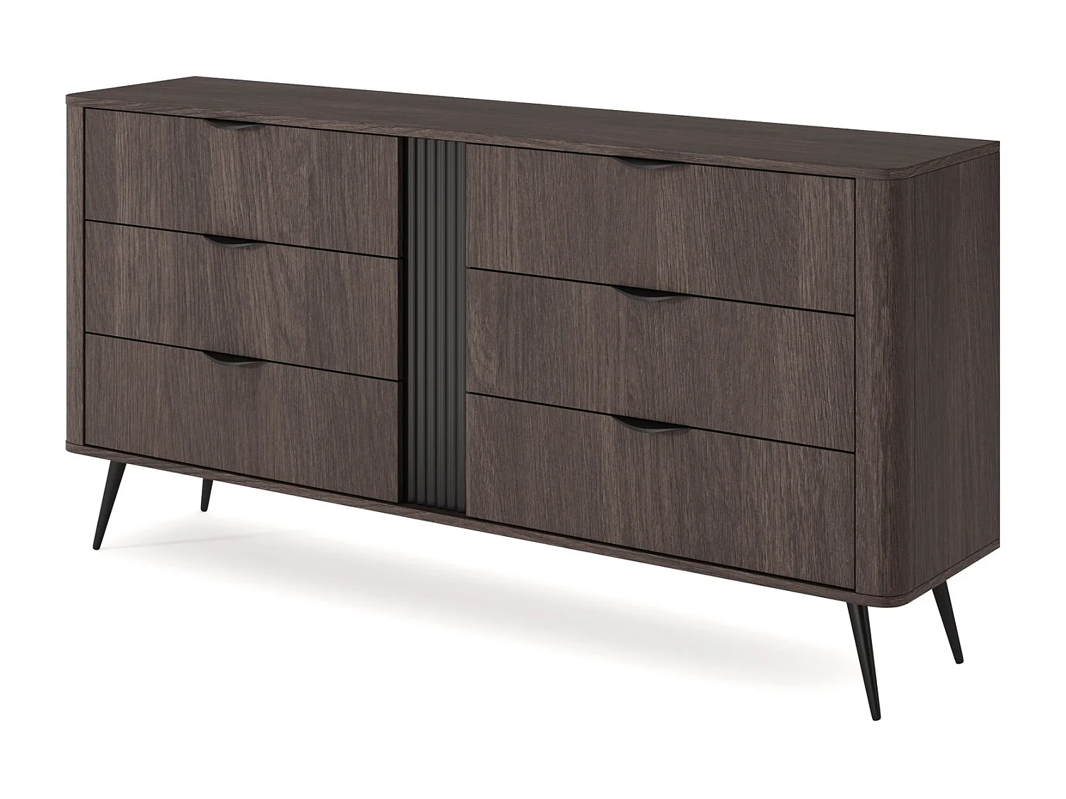 Komoda 165 cm Estera do salonu na nóżkach, 6 szuflad – komoda ciemne drewno, dąb Dunin 4996368