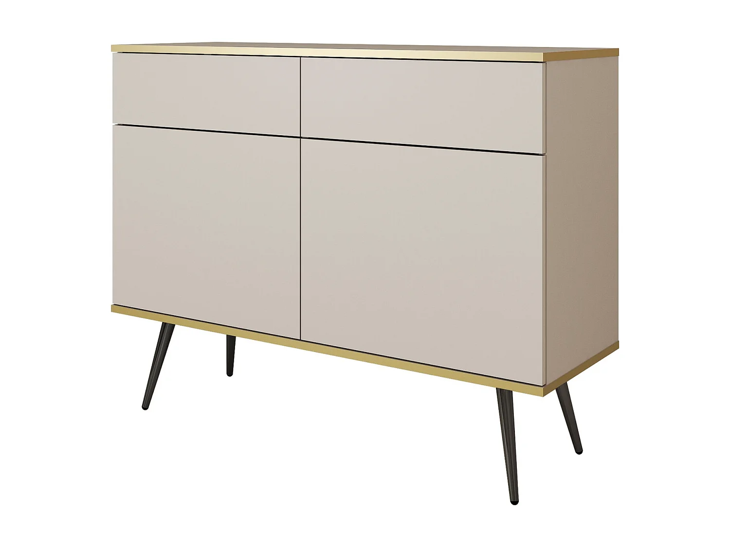 Komoda z szufladami 107 cm Rodi, dwudrzwiowa, na nóżkach - komoda do salonu, beżowy + czarny 4996376 - obrazek 1