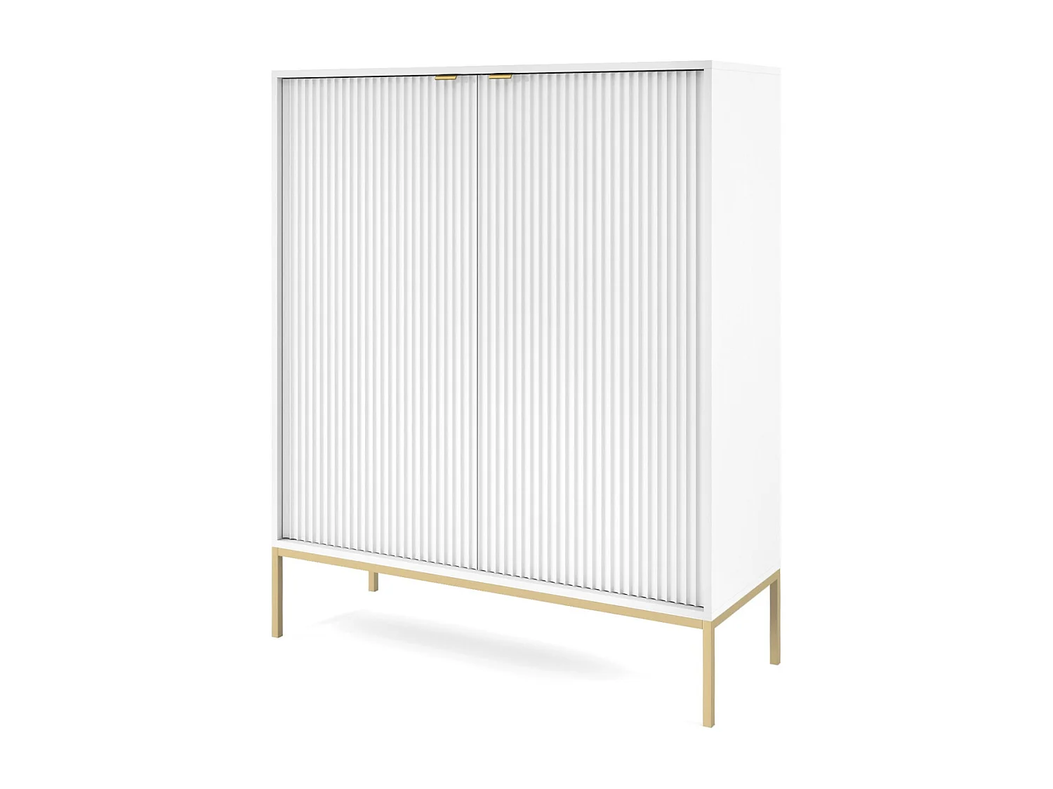 Komoda 100 cm Galla – wysoka komoda dwudrzwiowa, styl współczesny, biały + złoty 4996380