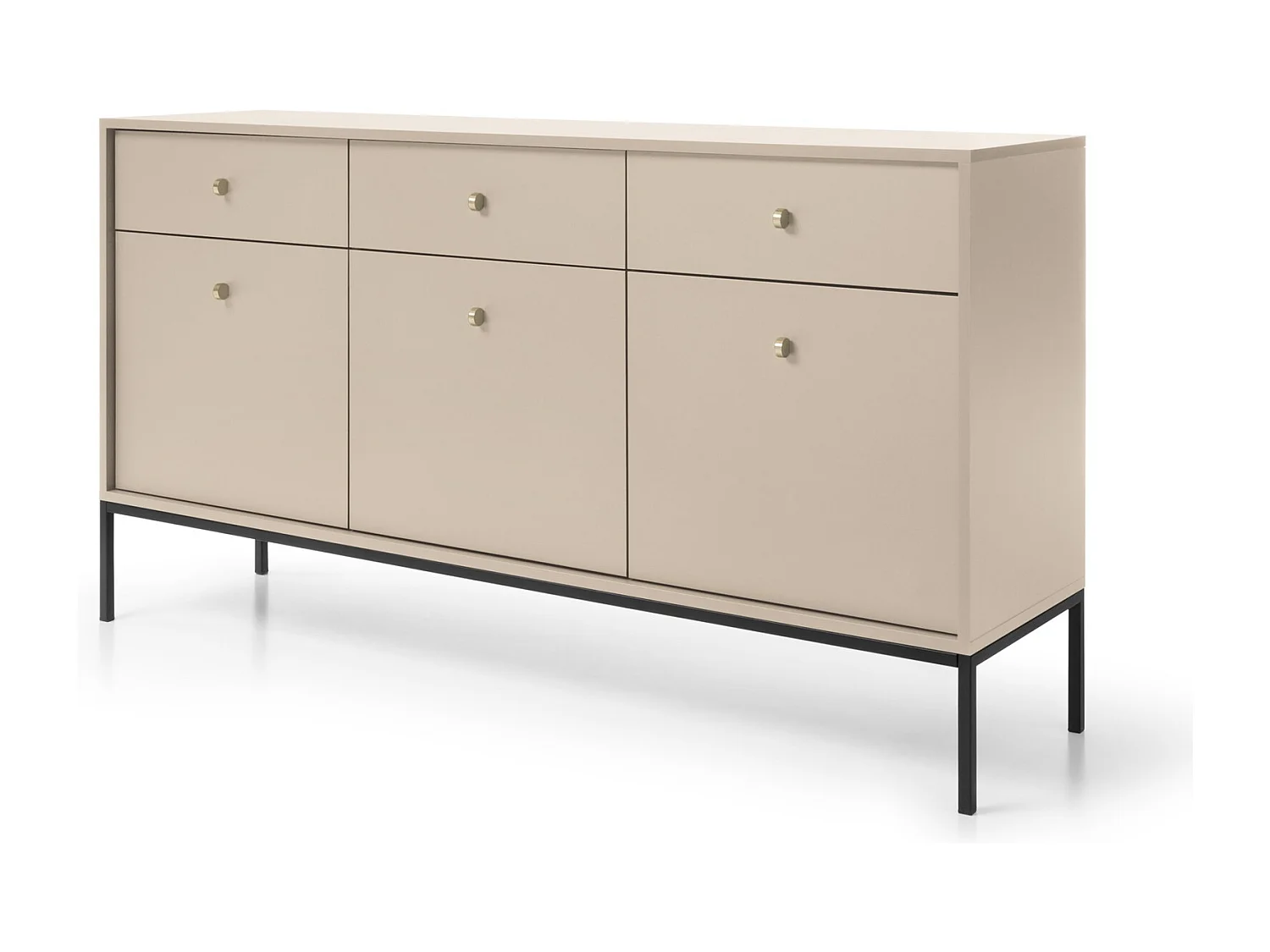 Komoda 150 cm Monti – sideboard z 3 szufladami, 3 drzwiami, nóżki – beż + czarny 4996385
