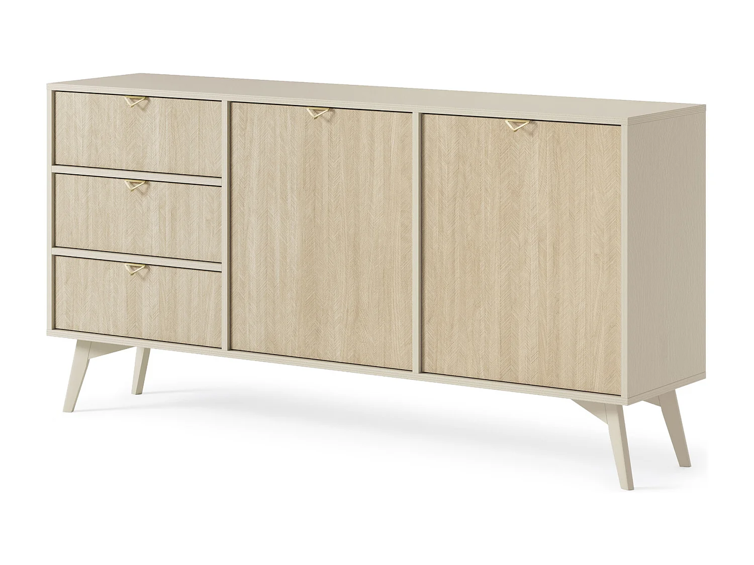 Komoda 150 cm Wood – Komoda z 3 szufladami, na nóżkach – styl boho, Beżowy 4996402