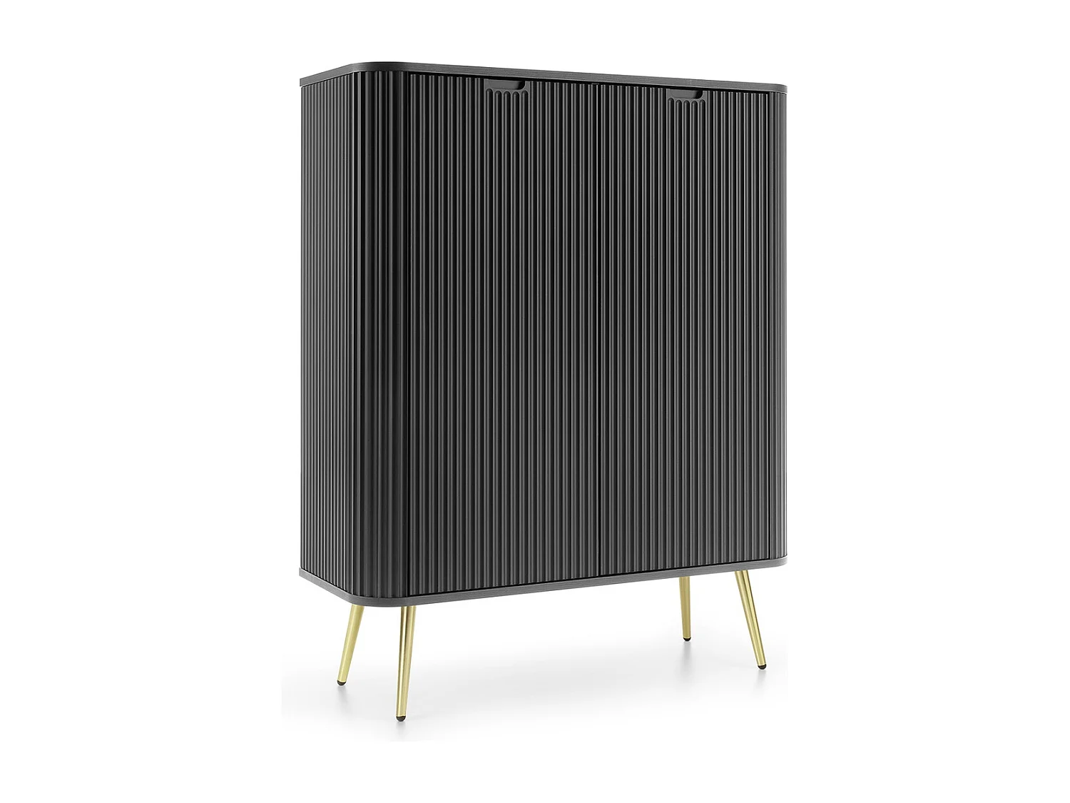 Komoda 100 cm Gerly z ryflowanymi frontami, 2 drzwi, czarny + złoty 4996404