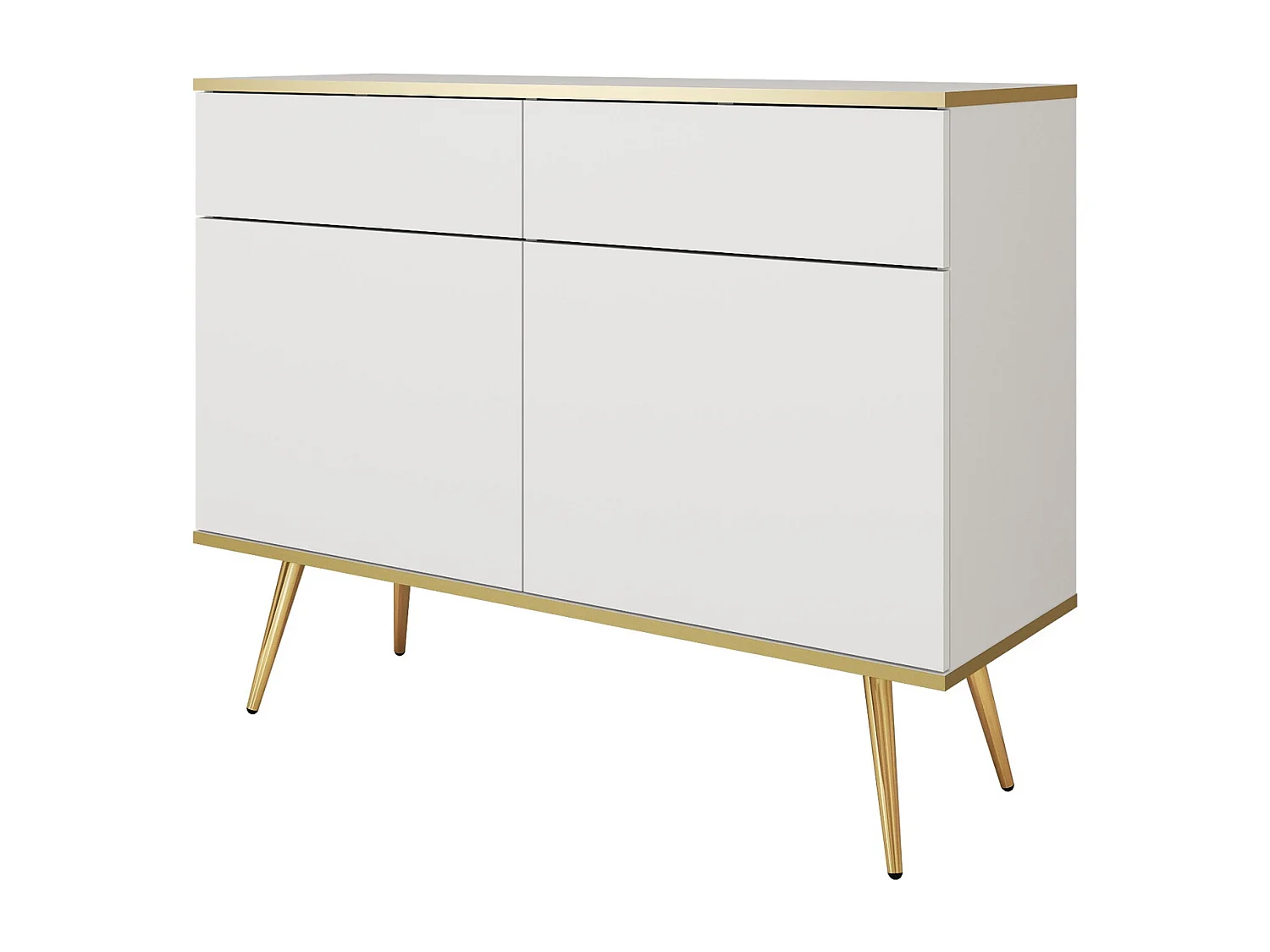 Komoda z szufladami 107 cm Rodi, dwudrzwiowa, na nóżkach - komoda do salonu, biały + złoty 4996417 - obrazek 1