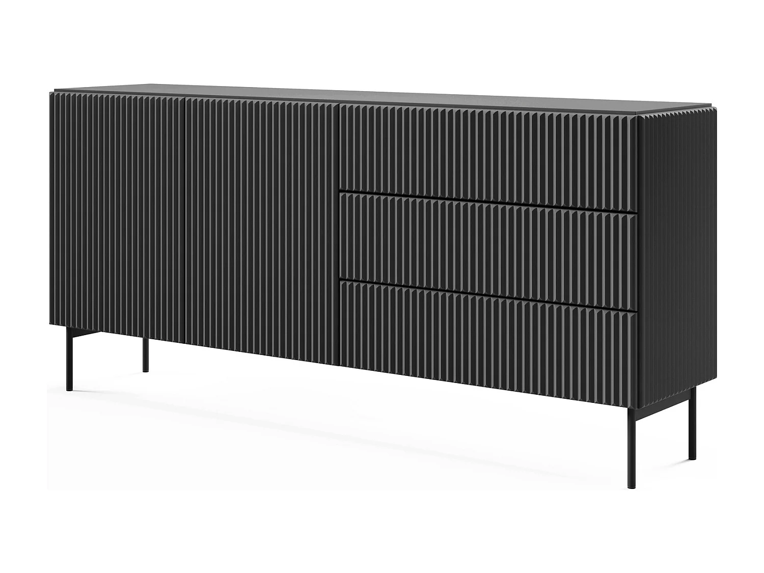 Komoda z szufladami 177 cm Galiano - 2 drzwi, wysokie nóżki, komoda czarna ryflowana 4996412 - obrazek 1