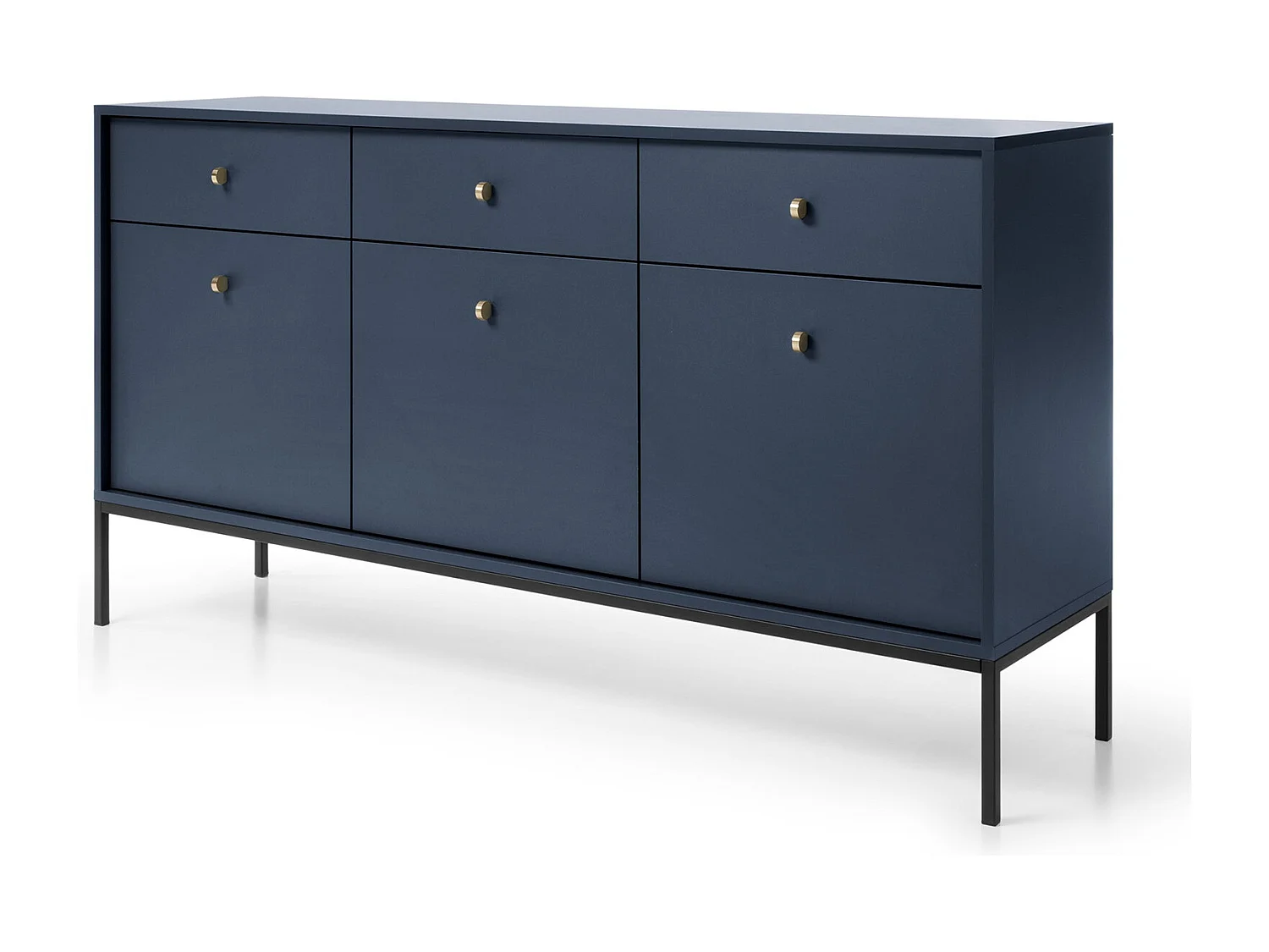 Komoda 150 cm Monti – sideboard z 3 szufladami, 3 drzwiami, nóżki – granatowy + czarny 4996421