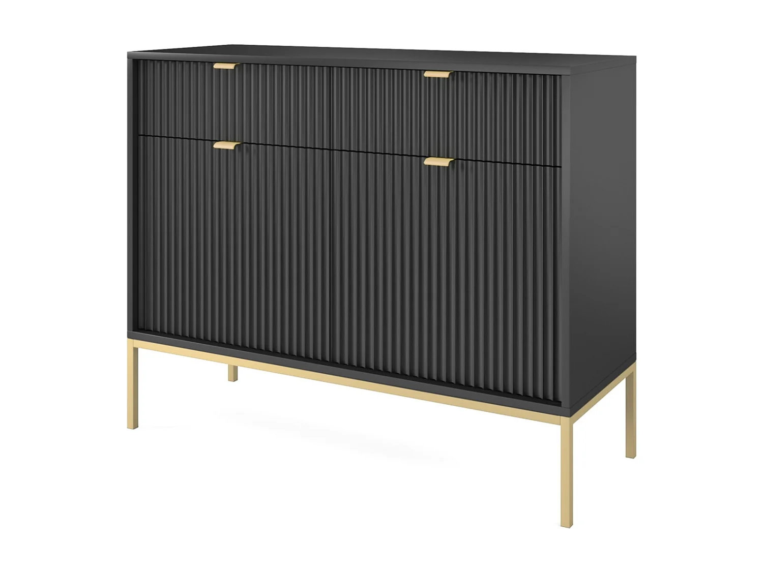 Komoda 100 cm Galla – komoda dwudrzwiowa, styl współczesny, dwie szufladny, czarny + złoty 4996423