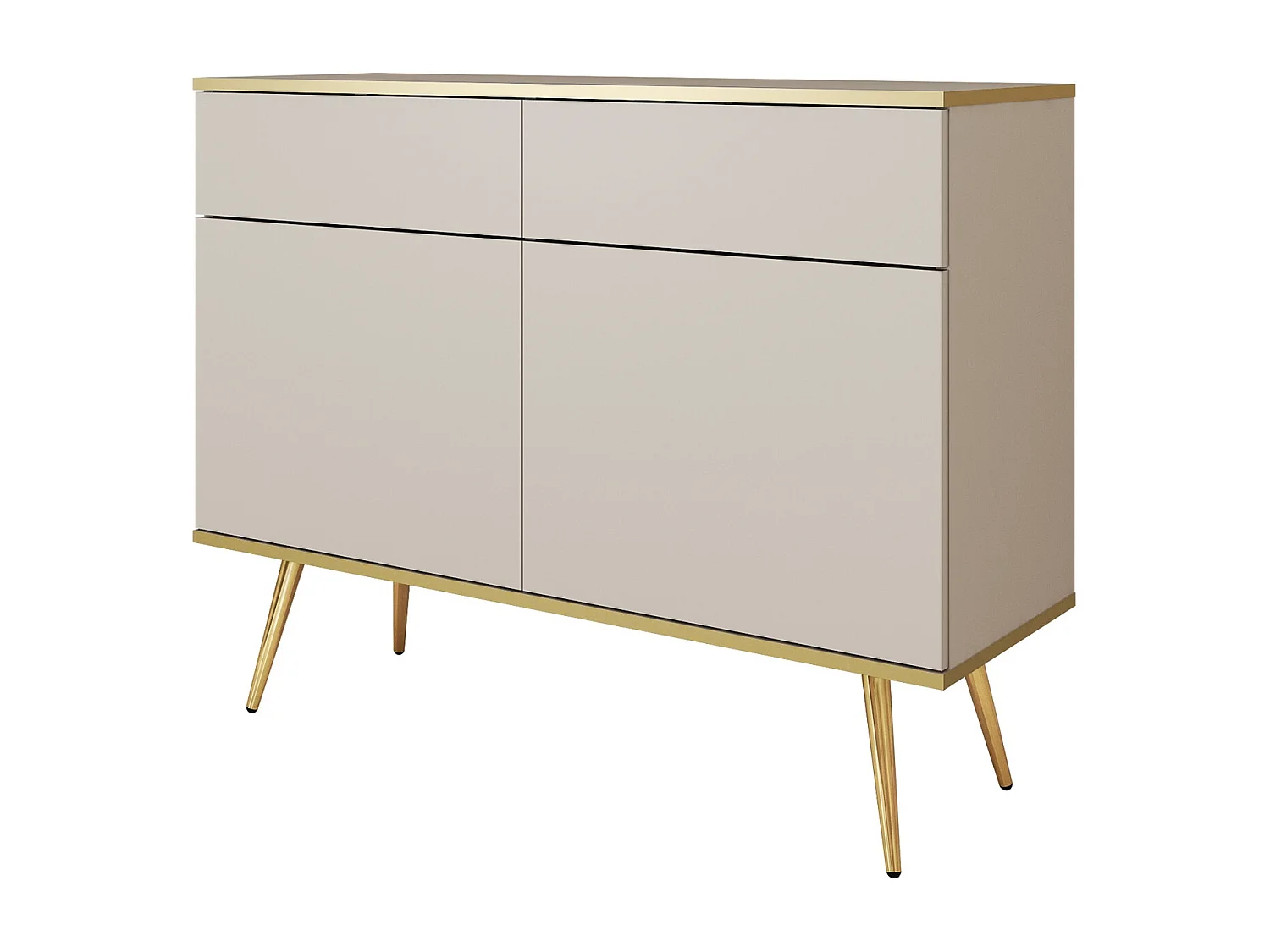 Komoda z szufladami 107 cm Rodi, dwudrzwiowa, na nóżkach - komoda do salonu, beżowy + złoty 4996438 - obrazek 1