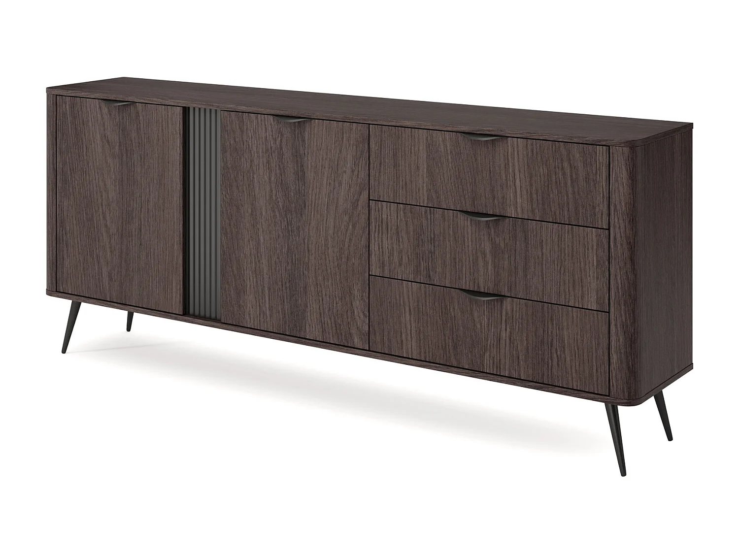 Komoda szeroka 195 cm Estera na nóżkach, 2 drzwi, 3 szuflady - komoda do salonu, ciemne drewno - dąb Dunin 4996431 - obrazek 1