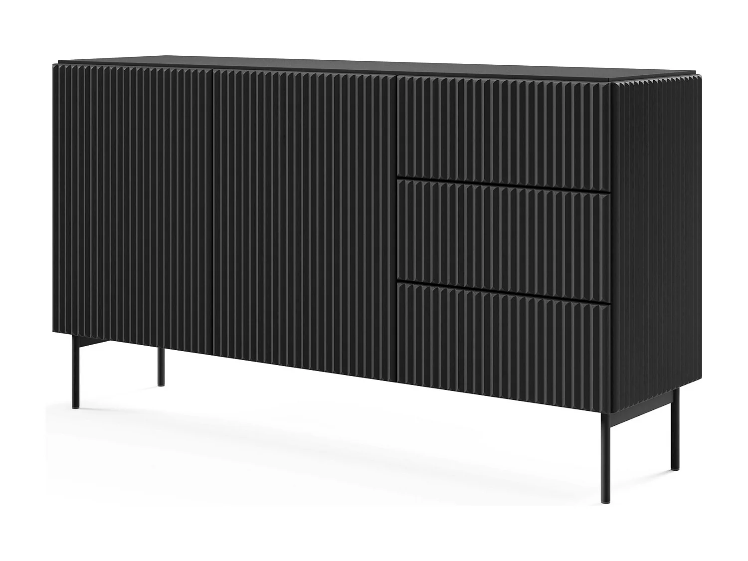 Komoda z szufladami 147 cm Galiano - 2 drzwi, wysokie nóżki, komoda czarna ryflowana 4996451 - obrazek 1