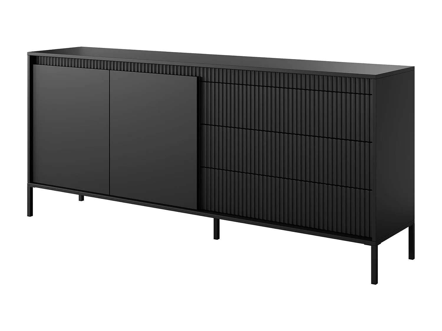 Komoda dwudrzwiowa Santori - komoda czarna 187 cm na nóżkach, 3 szuflady 4996447 - obrazek 1