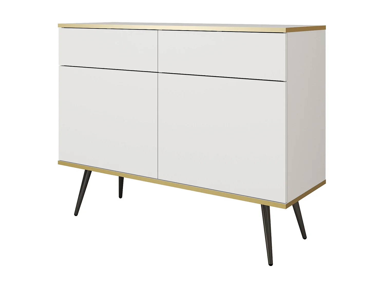 Komoda z szufladami 107 cm Rodi, dwudrzwiowa, na nóżkach - komoda do salonu, biały + czarny 4996460 - obrazek 1