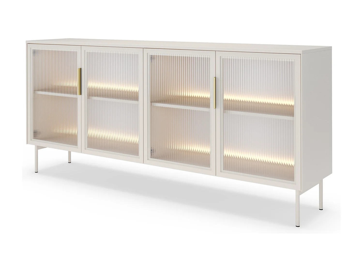 Komoda na nóżkach 180 cm Senzia z oświetleniem LED - komoda do salonu, 4 szklane drzwi - kaszmir 4996465 - obrazek 1