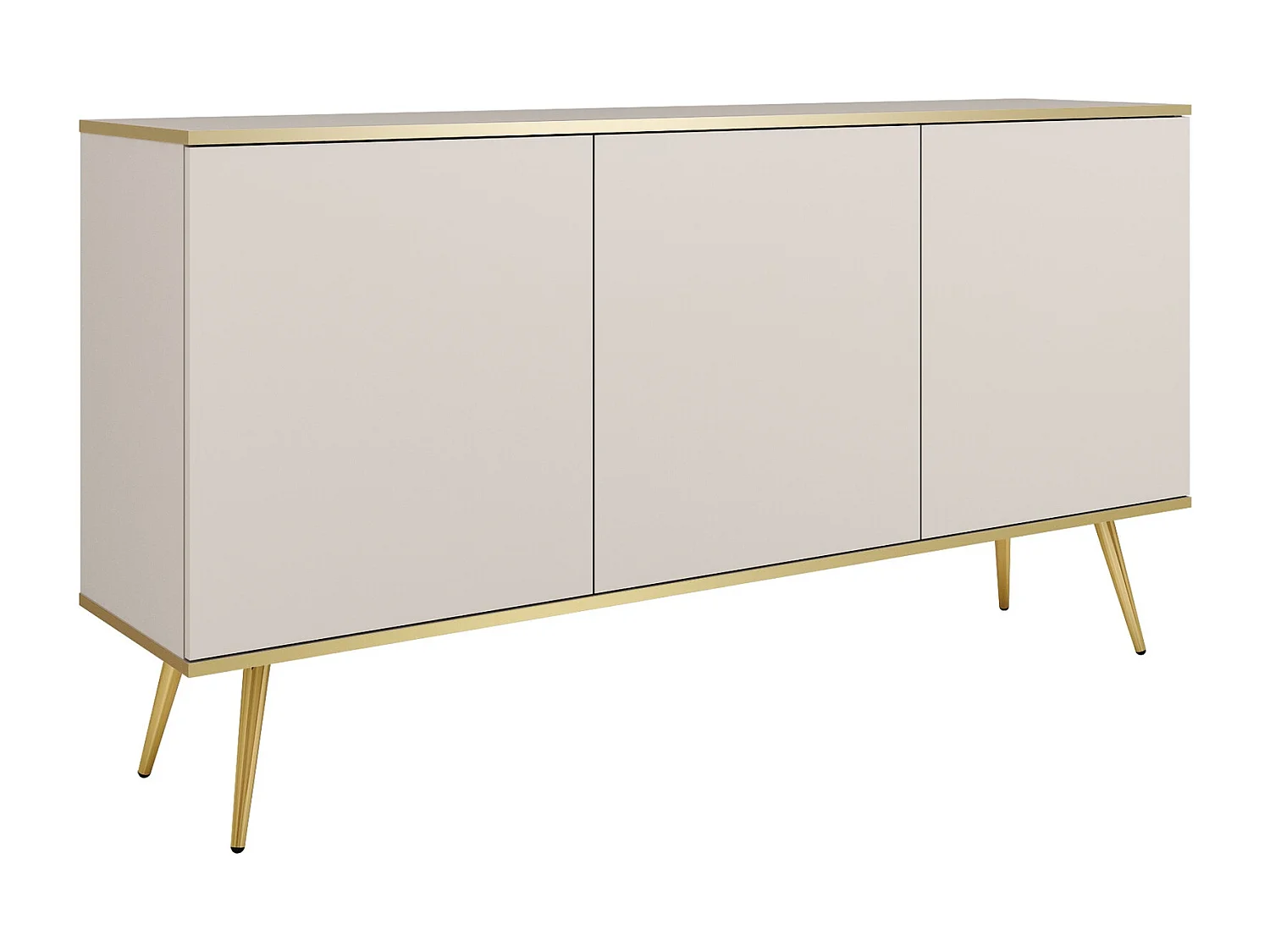 Komoda trzydrzwiowa Rodi 160 cm, do salonu na nóżkach - beżowy + złoty 4996494 - obrazek 1