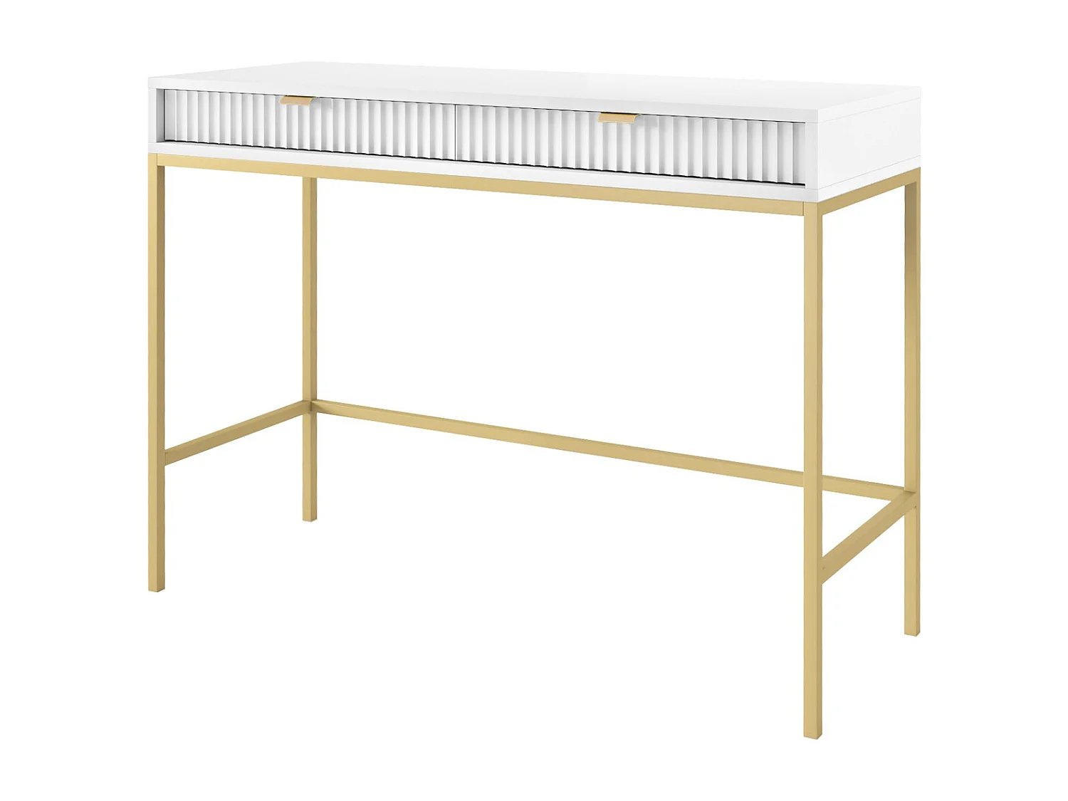 Konsola z szufladą Galla - Toaletka 100 cm do salonu, sypialni, biały + złoty 4996567 - obrazek 1
