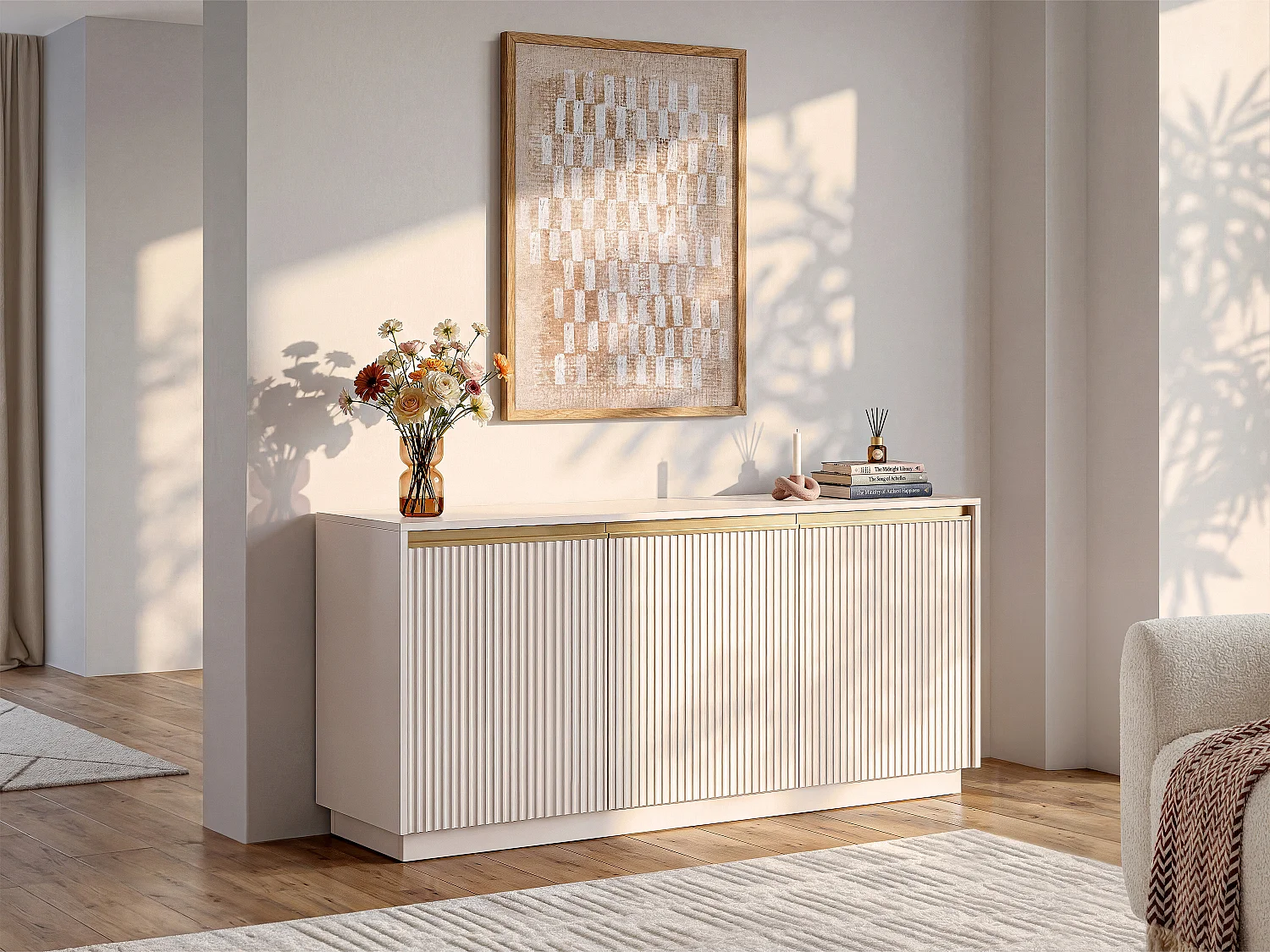 Komoda 3-drzwiowa z MDF – Beżowy i złoty – POSINIA marki Pascal Morabito 3178577