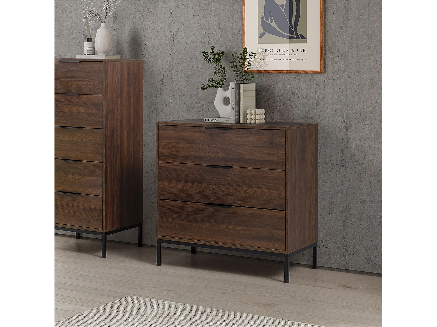 Komoda kolumnowa Auri 3 szuflady kolor Orzech 3747811 - obrazek 1