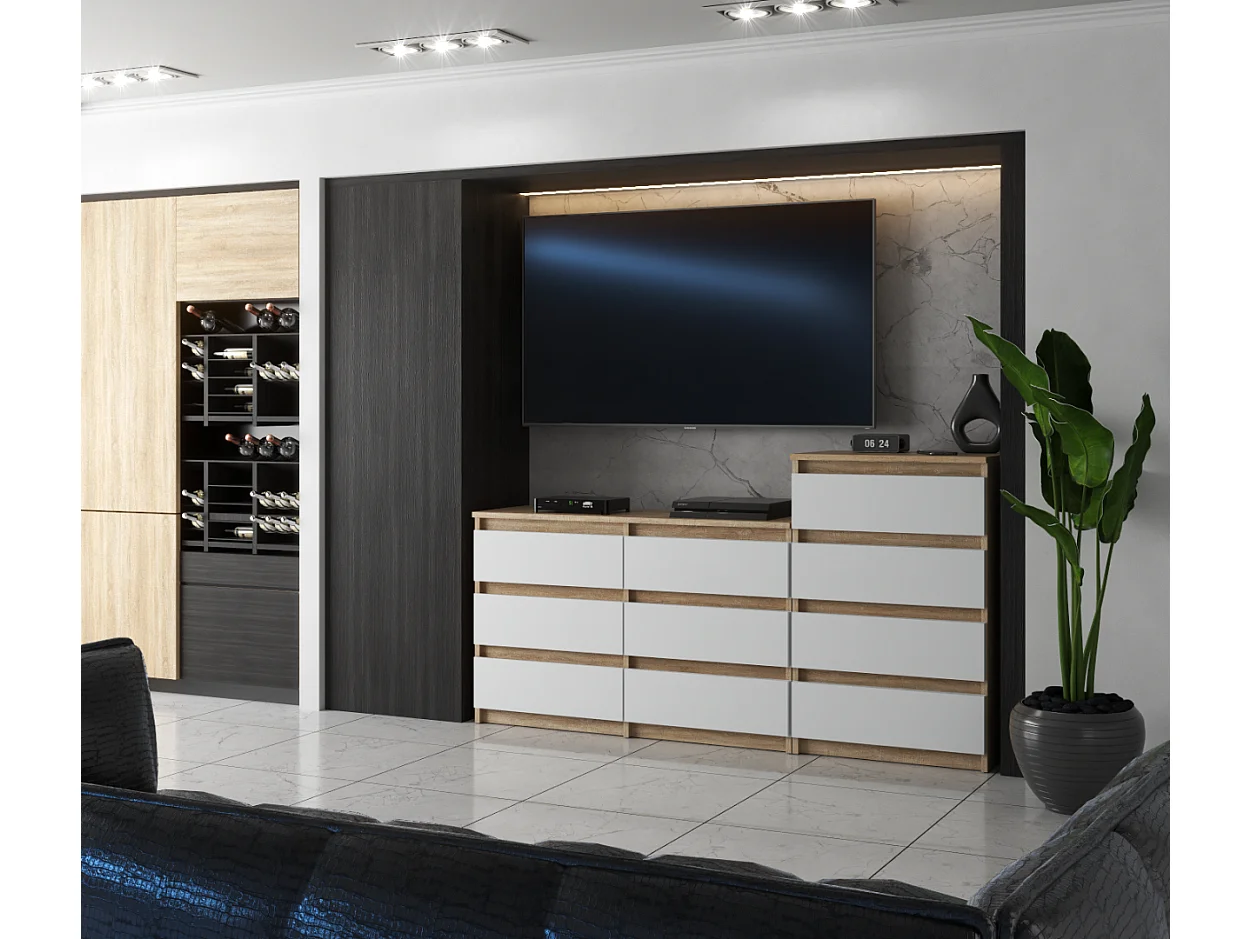 Komoda Z 10 Szufladami 160 CM Szafka Rtv Dąb Sonoma Biały Mat Meble Do Salonu Sypialni 4795196 - obrazek 1
